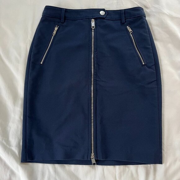 Tommy Hilfiger Navy Blue Front Zip Silver Detail Pencil Skirt | Size 4 - Picture 1 of 5
